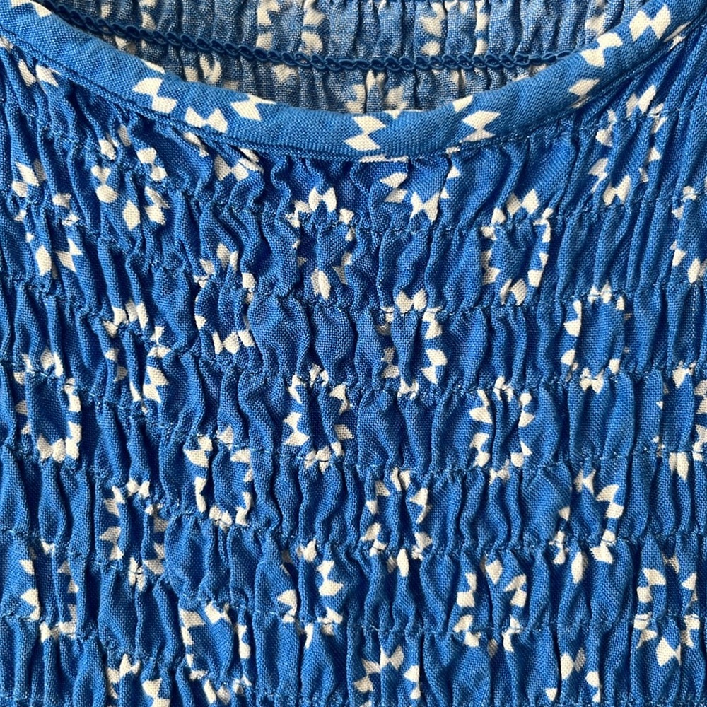 Croft & Barrow Smock Sleeveless Midi Dress Geometric Design M Blue White Casual. - Picture 5 of 12